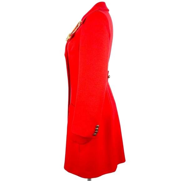 Vintage DEJAC PARIS Red Poplin Double Breasted Coat L + Betsey Johnson Pin - Picture 6 of 16